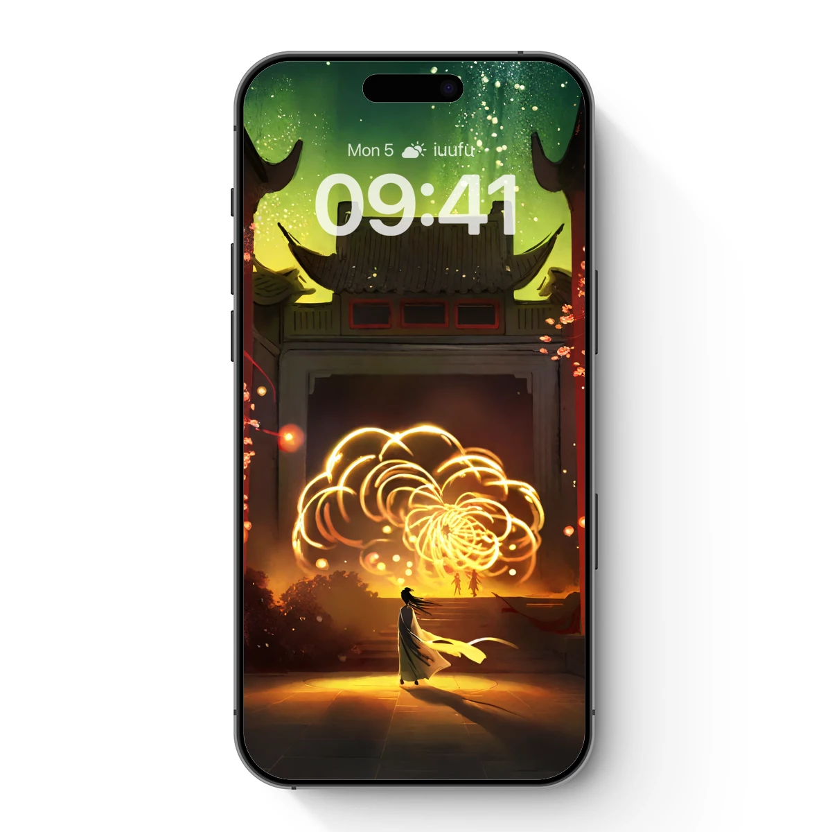 Enchanted Temple Gateway: Illuminated by Golden Spirals