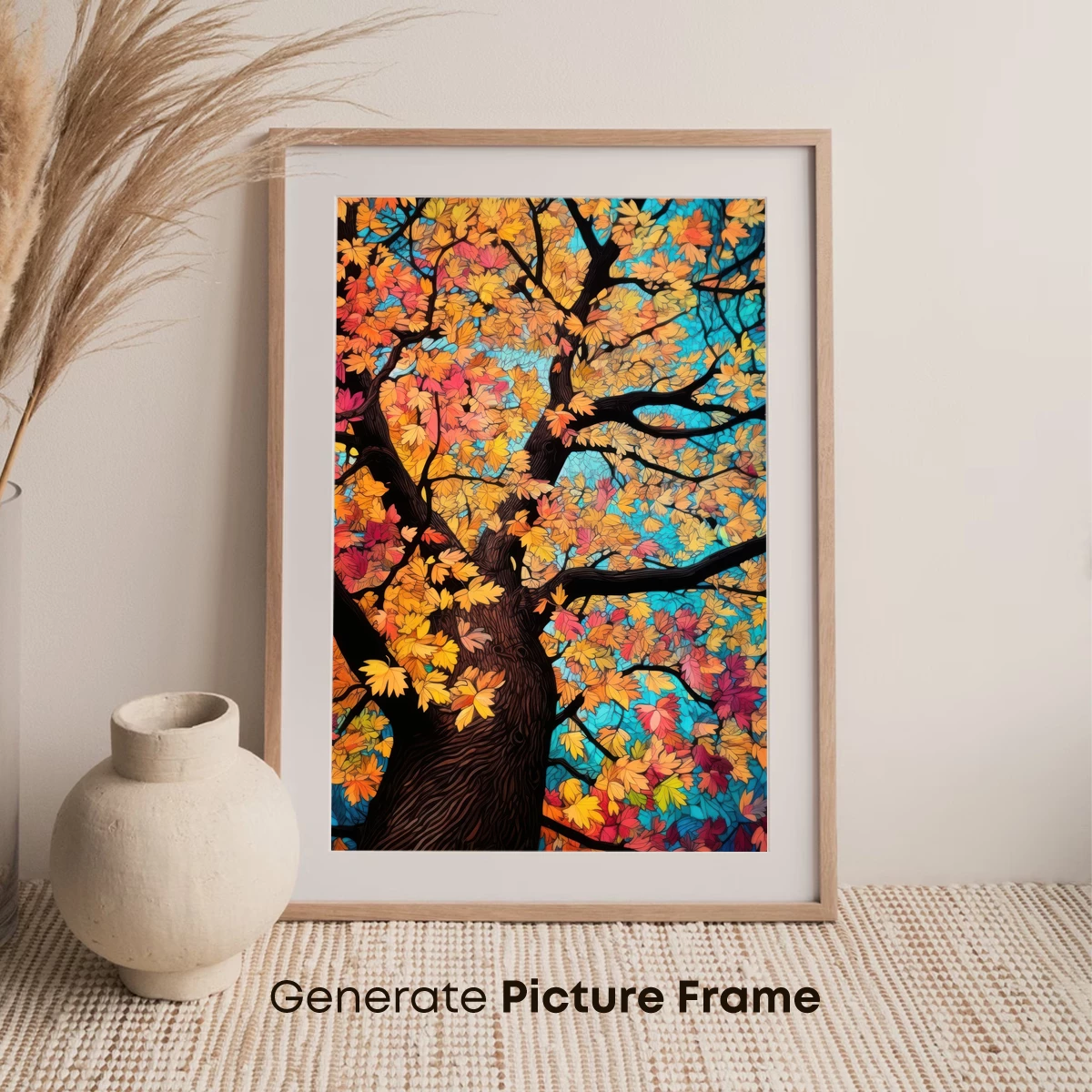 Autumn's Vibrant Embrace: A Stained-Glass Tree - Image 7