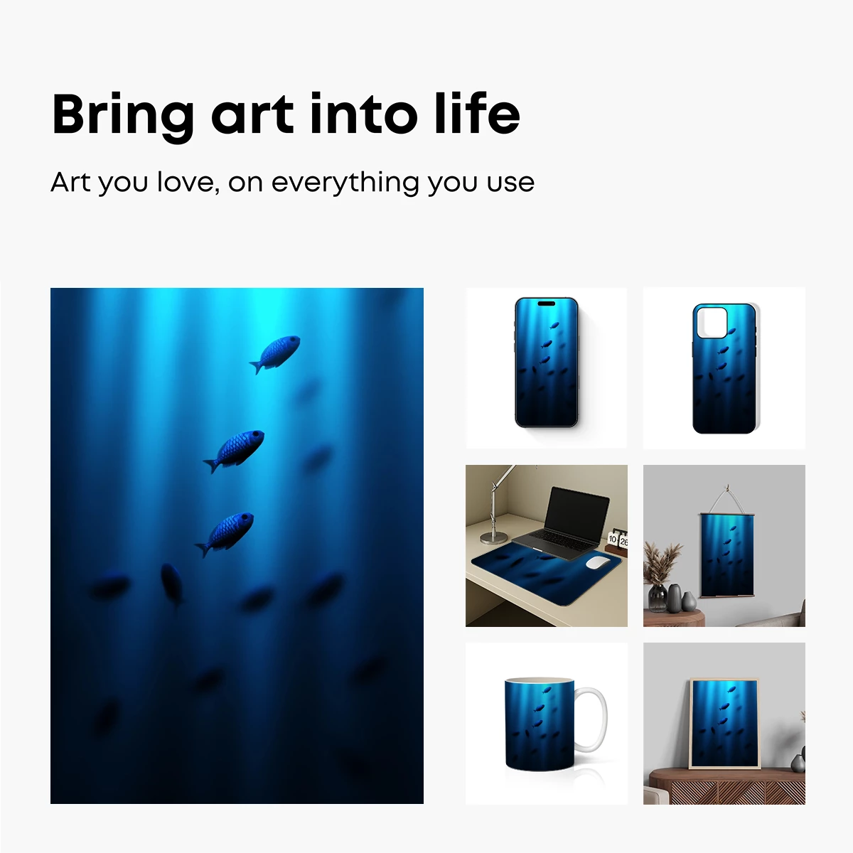 Deep Blue Serenity: Fish in Sunlit Depths - Image 2