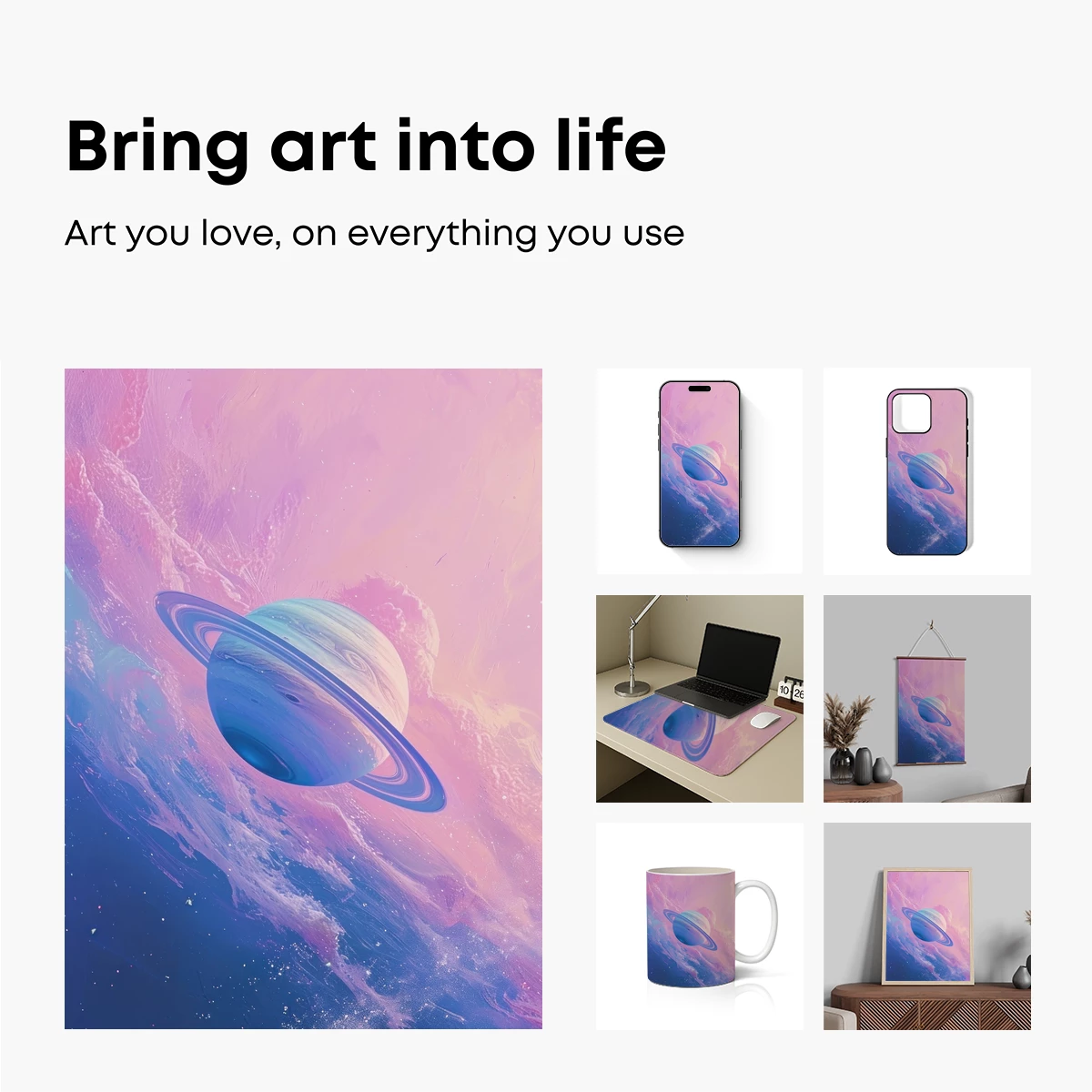 Cosmic Dream: Surreal Saturn in Pastel Nebula