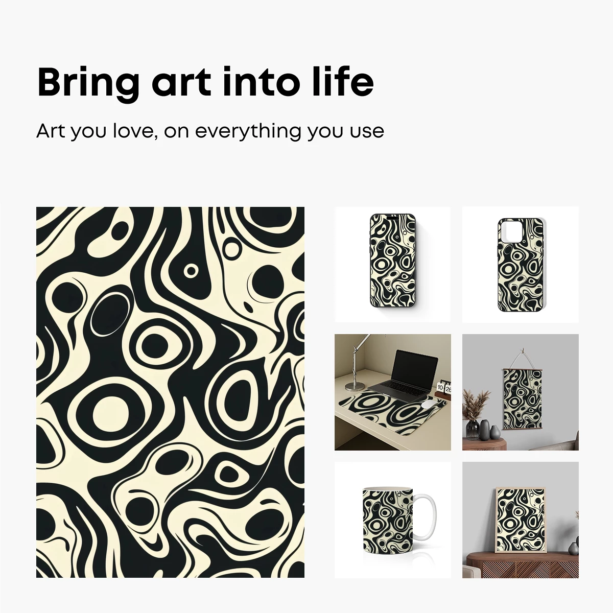 Abstract Black and Cream Fusion: Liquid Geometry - Image 2
