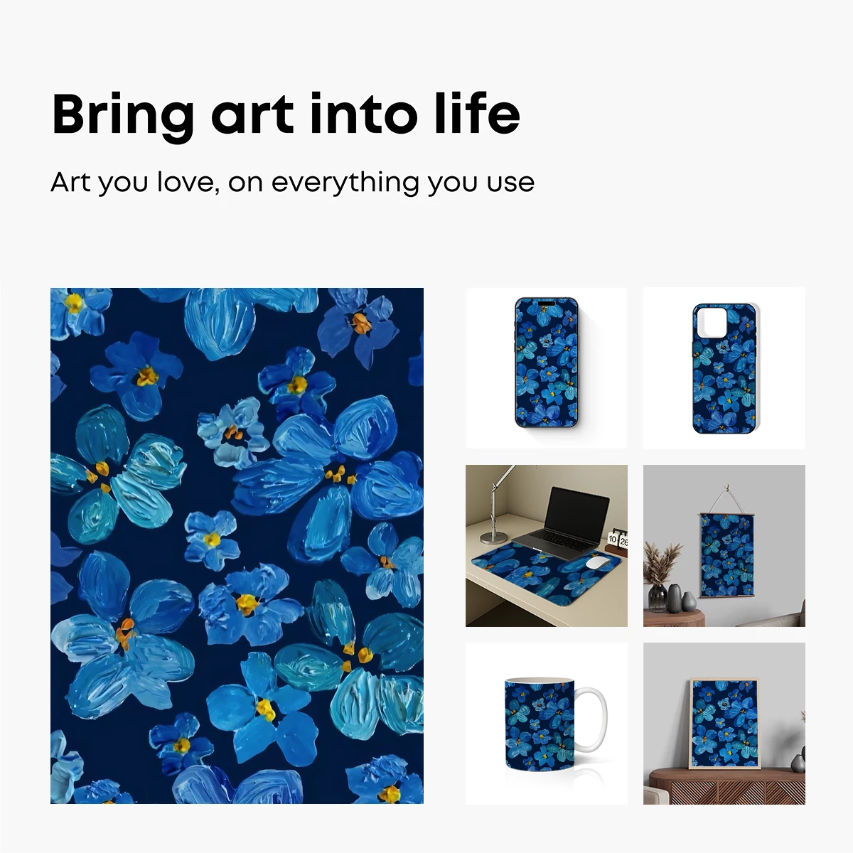 Blue Floral Symphony: Impressionist Blooms - Image 2
