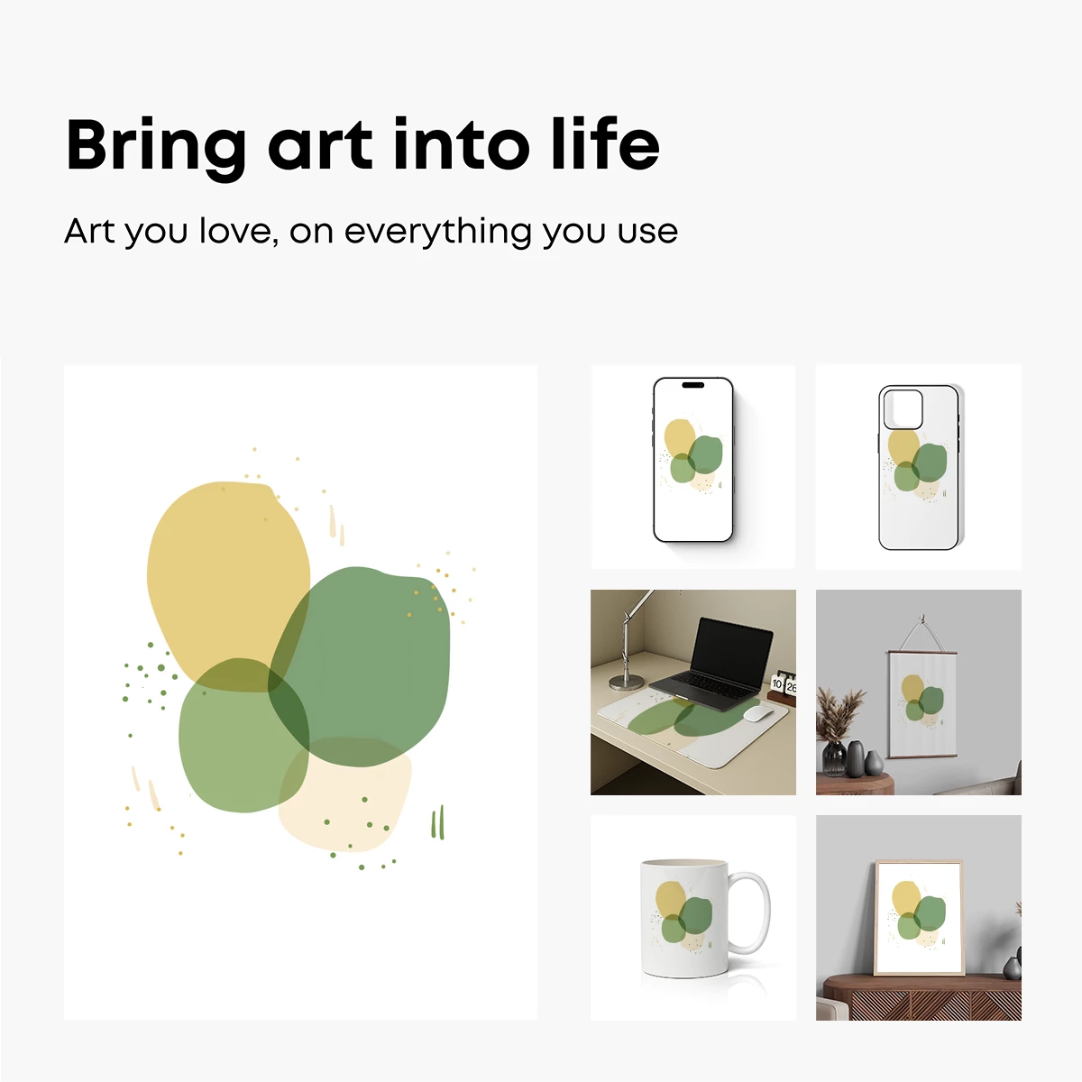 Abstract Harmony: Overlapping Circles in Soft Greens and Yellows - Image 2