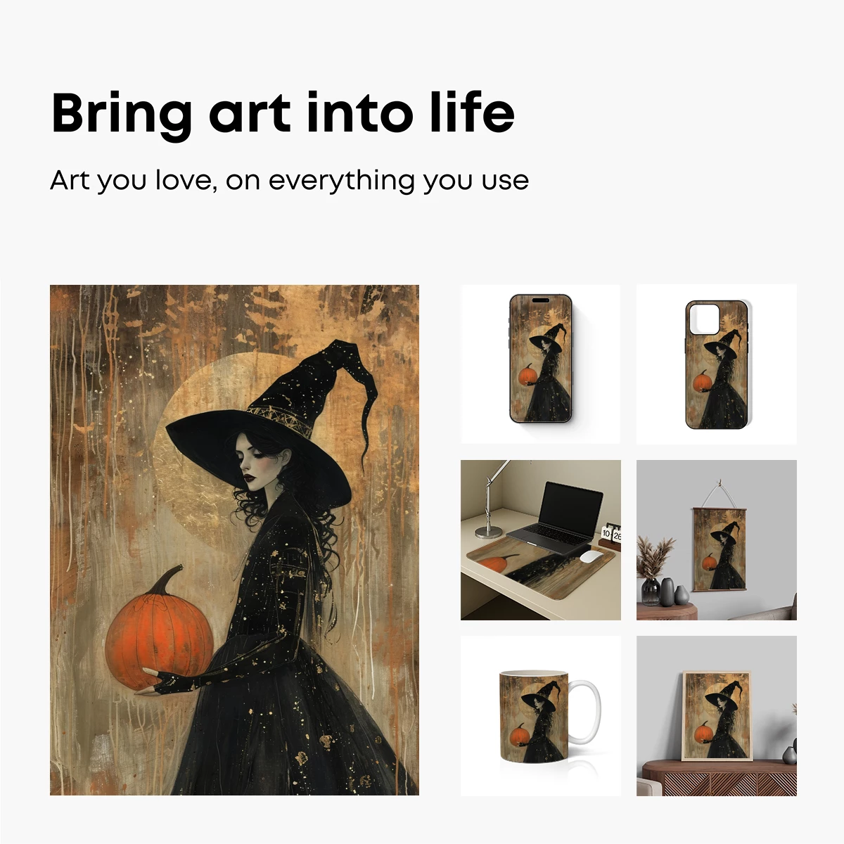 Enchanted Witch with Pumpkin: Gothic Halloween Art - Image 2