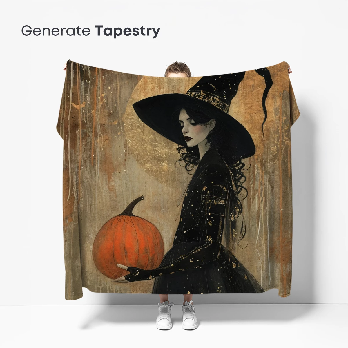Enchanted Witch with Pumpkin: Gothic Halloween Art - Image 5