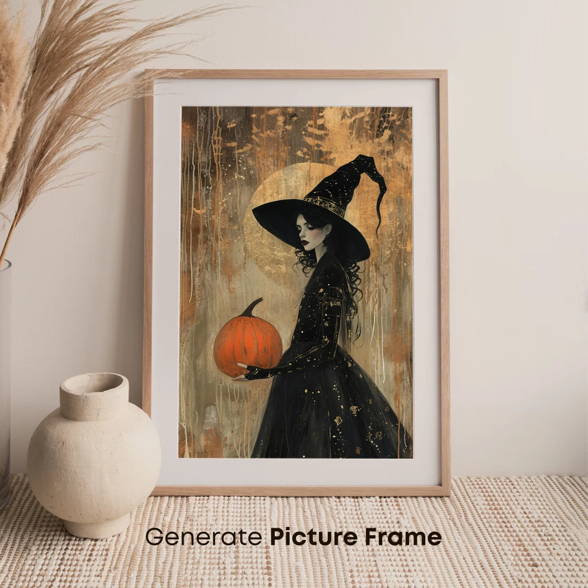 Enchanted Witch with Pumpkin: Gothic Halloween Art - Image 7