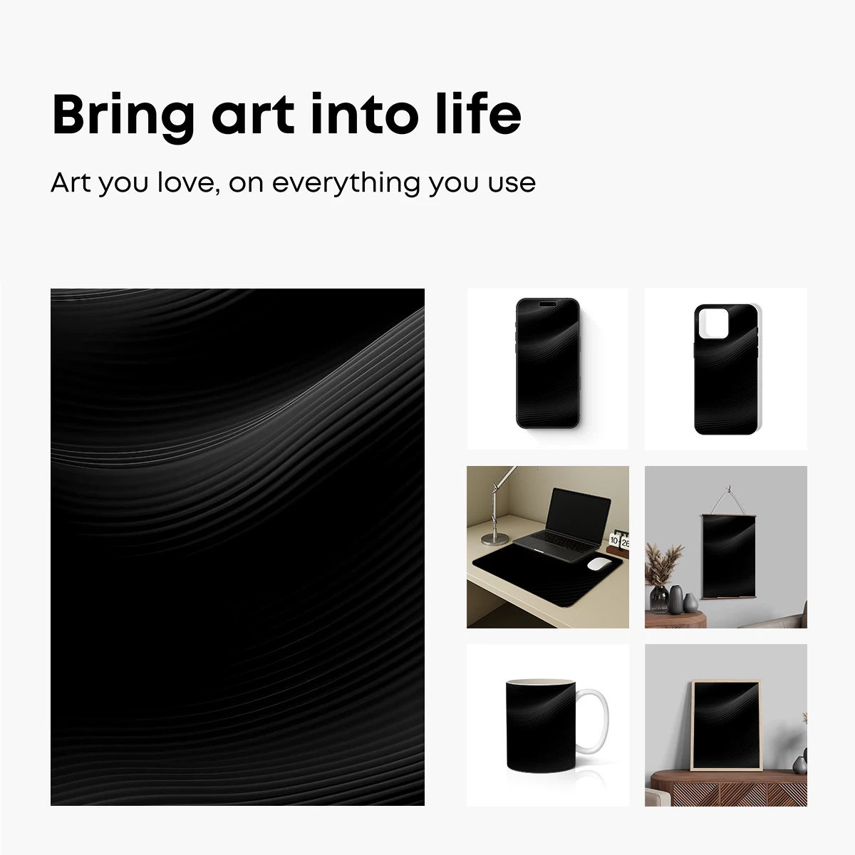 Elegant Black Waves: Abstract Flow - Image 2