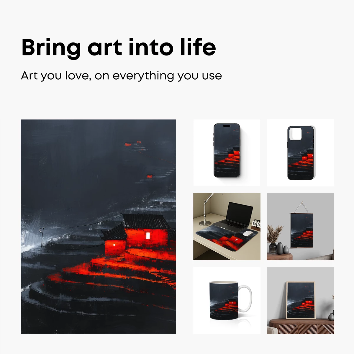 Glowing Red Terraces in Midnight Mist - Image 2