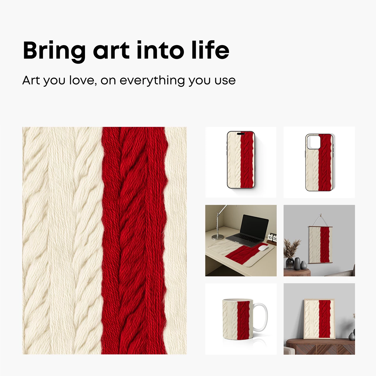 Cabled Yarn Duo: Cream and Crimson Contrast - Image 2