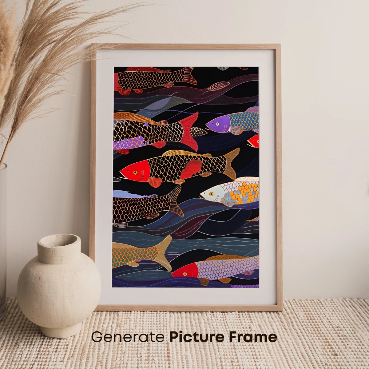Koi Odyssey: Vibrant Fish in Abstract Waves - Image 7
