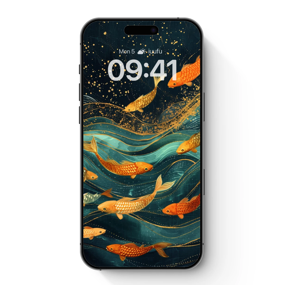 Koi Odyssey: Golden Fish in Turquoise Waves