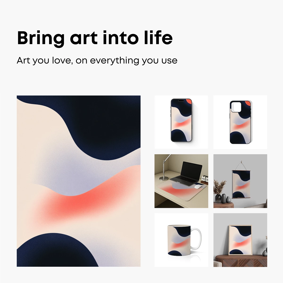 Abstract Waves in Coral and Navy - Image 2