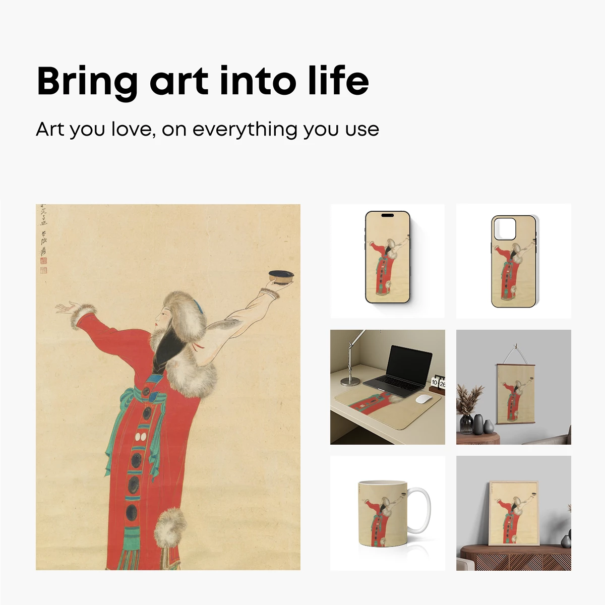 Elegant Dance of Tradition: Red Robe and Fur Trim - Image 2