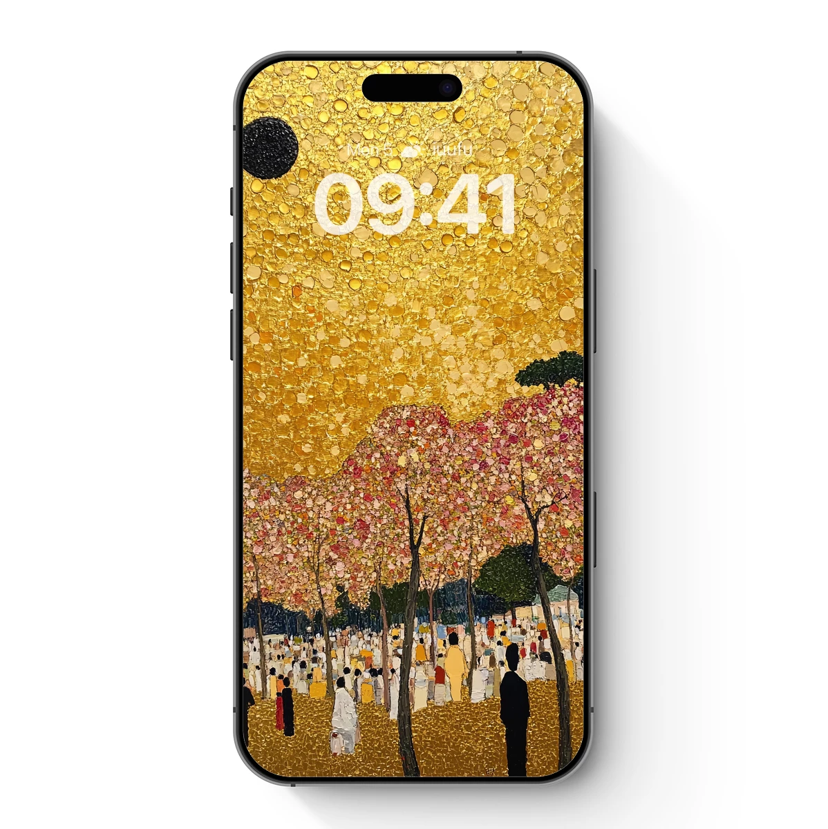 Golden Sunset Symphony: Pointillist Blossoms and Silhouettes