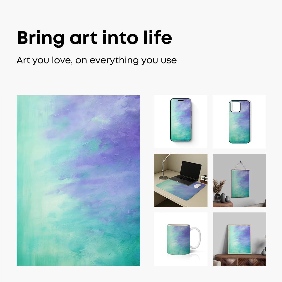 Ethereal Aqua Symphony: Abstract Fusion of Teal and Purple Hues