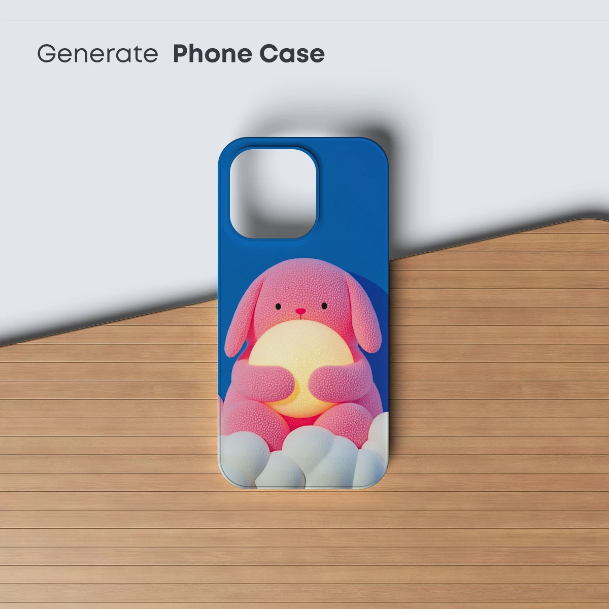 Glowing Pink Bunny in Clouds: Whimsical Plush Art - Image 3