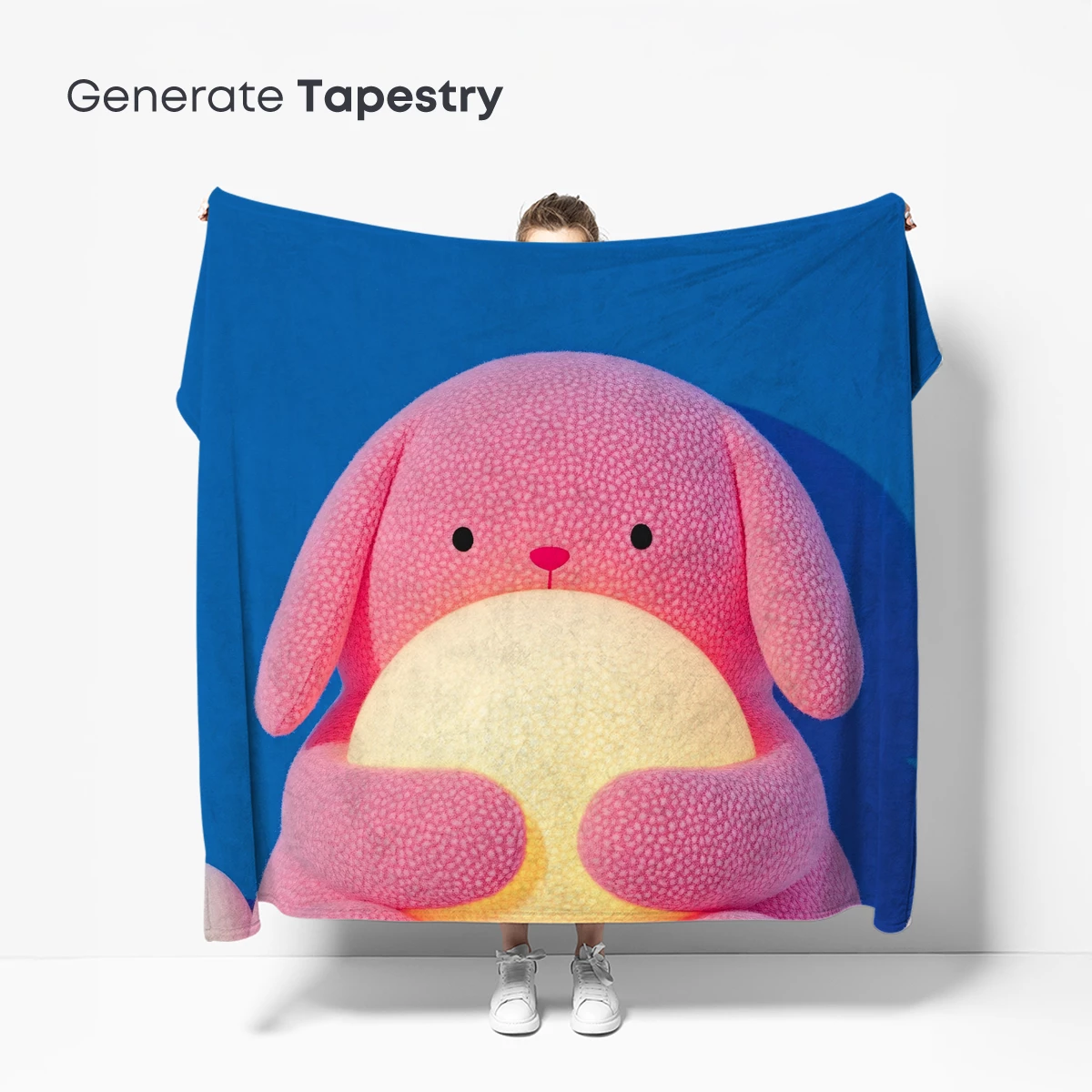 Glowing Pink Bunny in Clouds: Whimsical Plush Art - Image 5