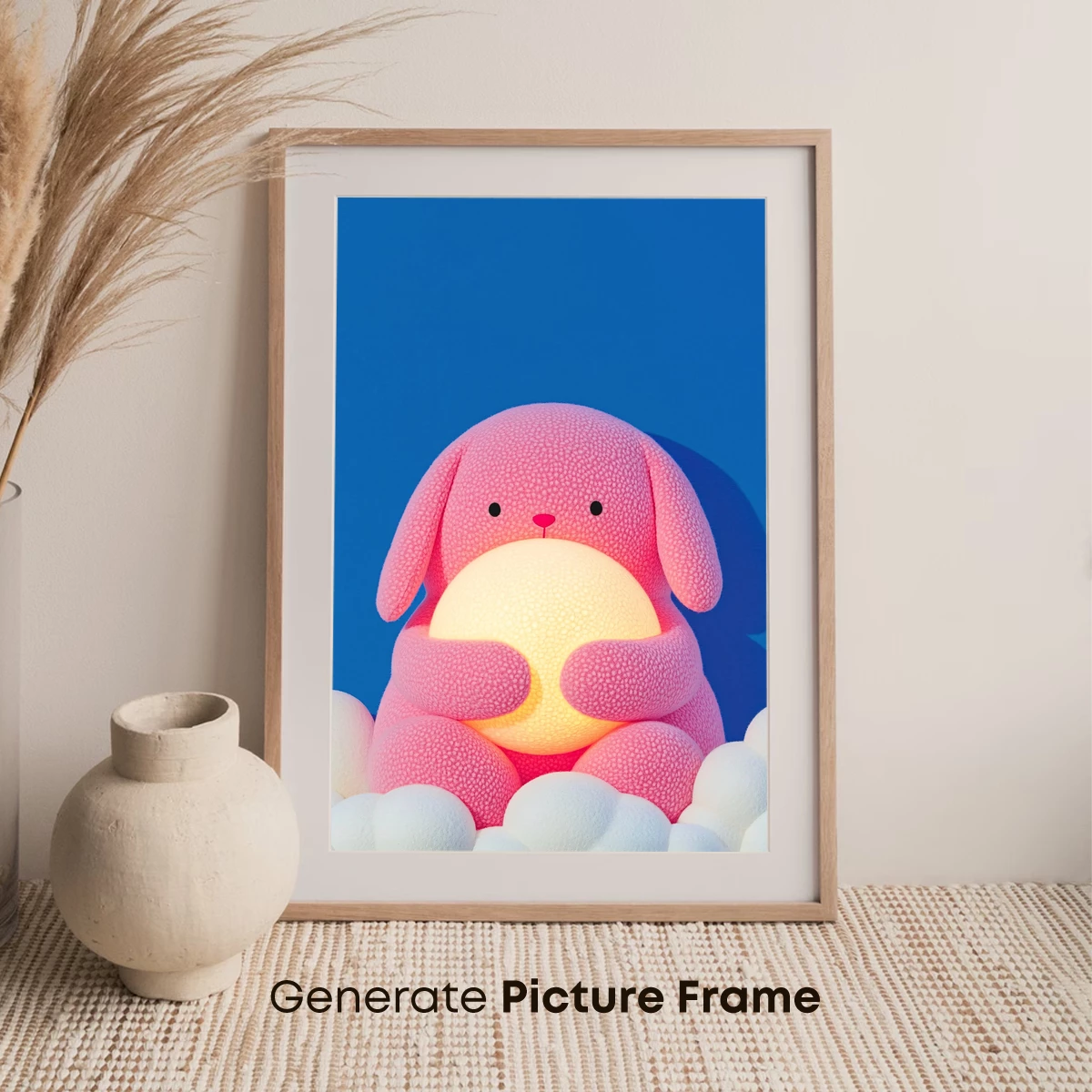 Glowing Pink Bunny in Clouds: Whimsical Plush Art - Image 7