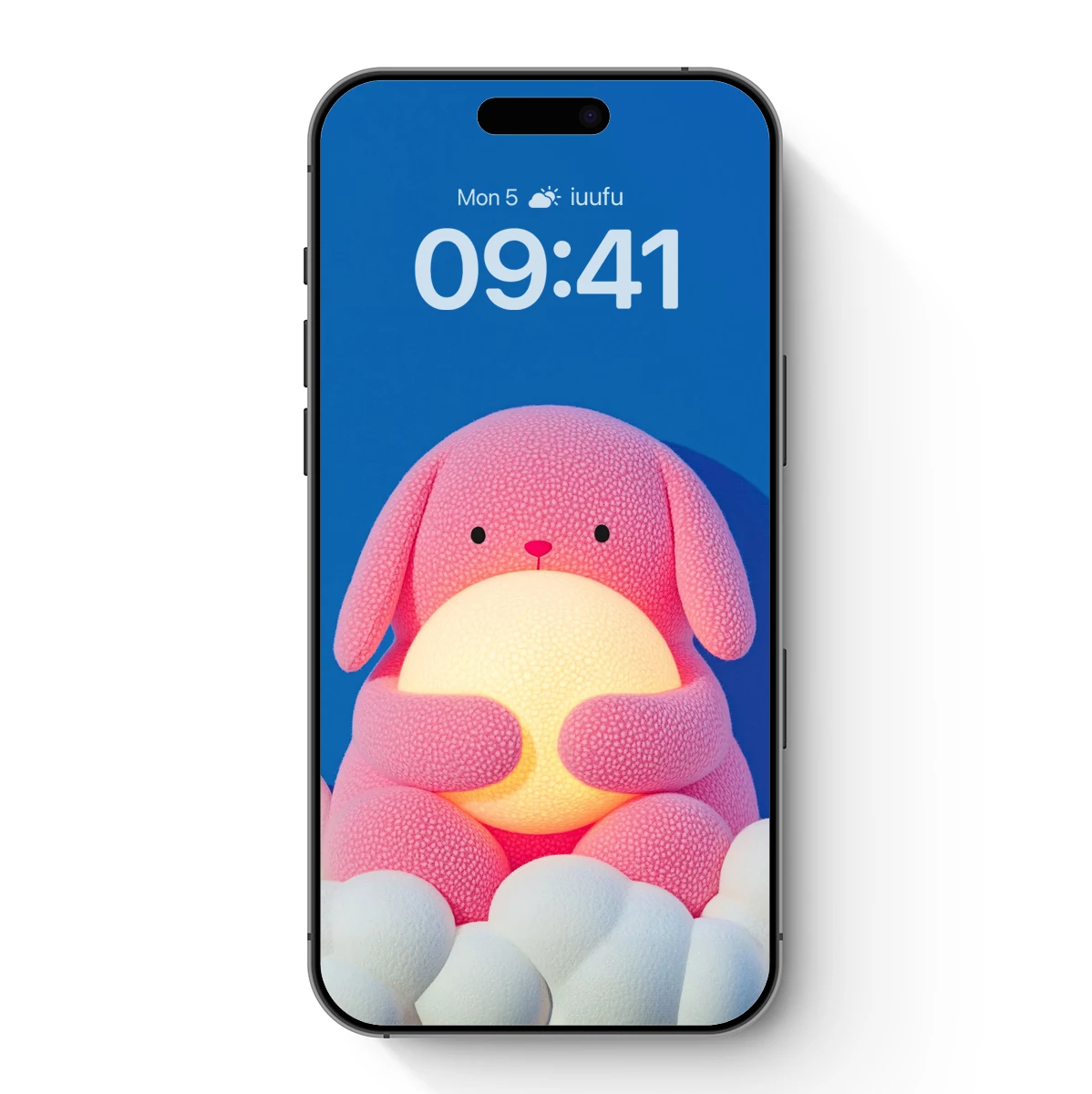 Glowing Pink Bunny in Clouds: Whimsical Plush Art