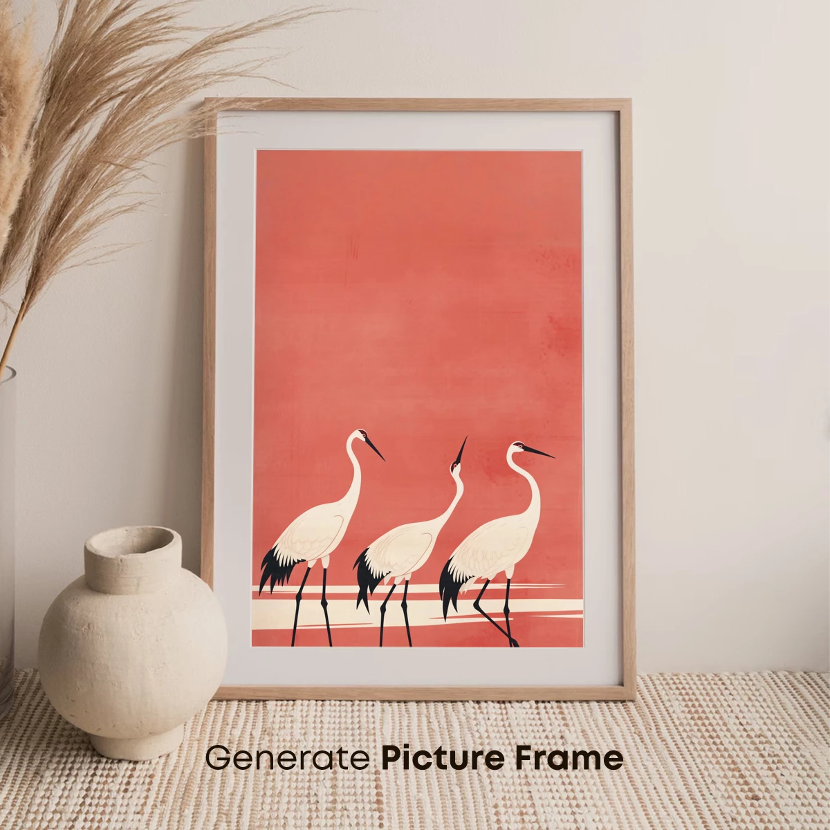 Elegant Cranes in Coral Dawn - Image 7