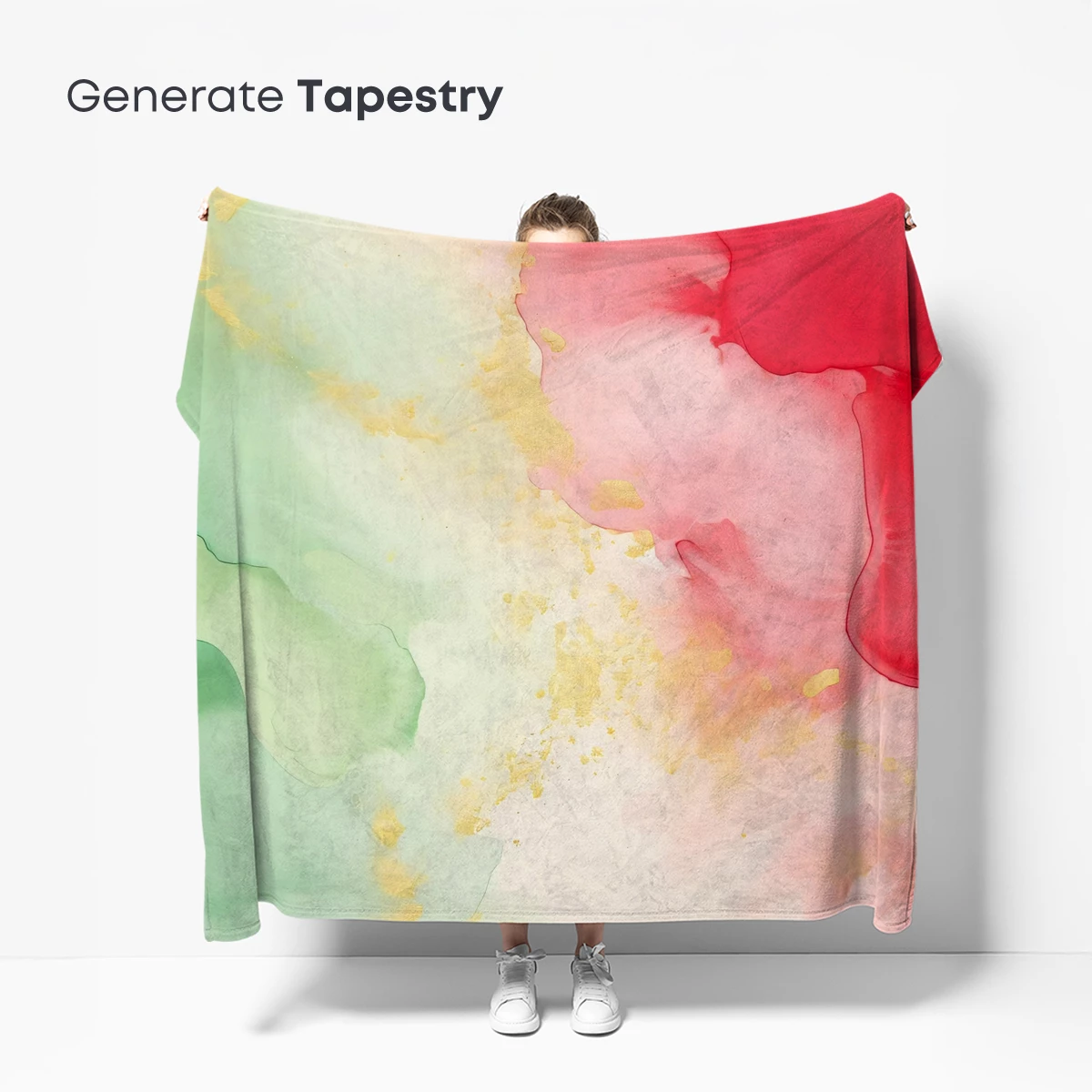 Abstract Watercolor Fusion: Green, Red, and Gold Harmony - Image 5