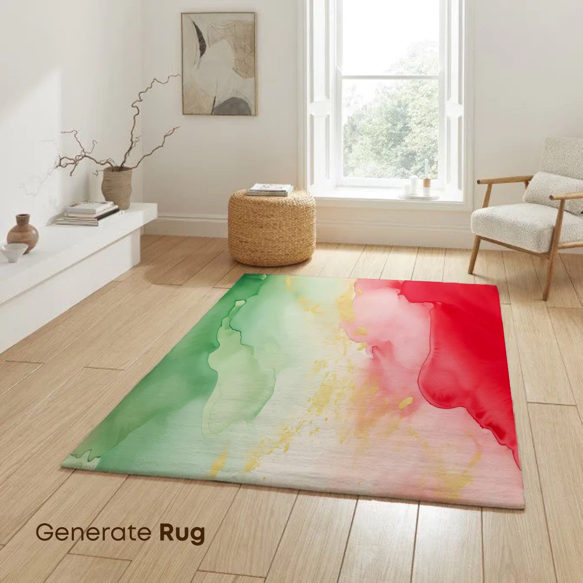 Abstract Watercolor Fusion: Green, Red, and Gold Harmony - Image 6