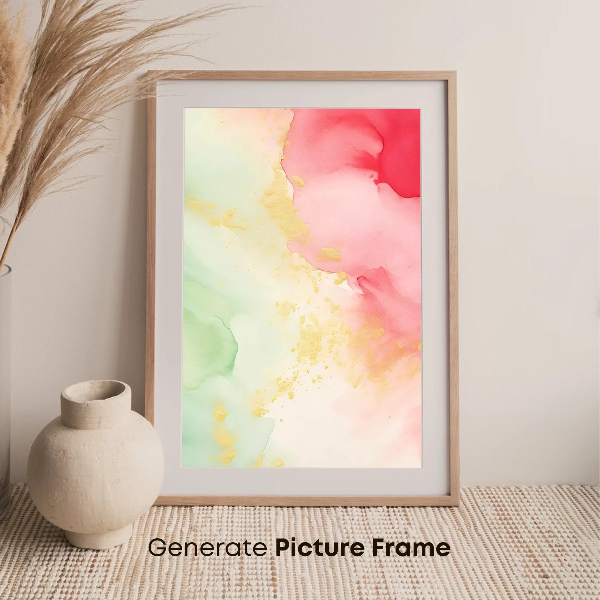 Abstract Watercolor Fusion: Green, Red, and Gold Harmony - Image 7