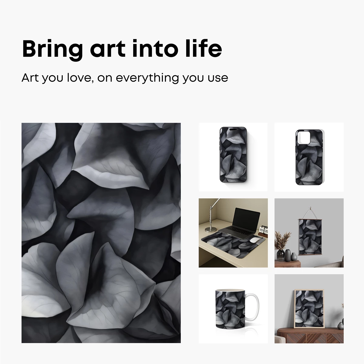 Monochrome Leaf Symphony: Abstract Botanical Art - Image 2