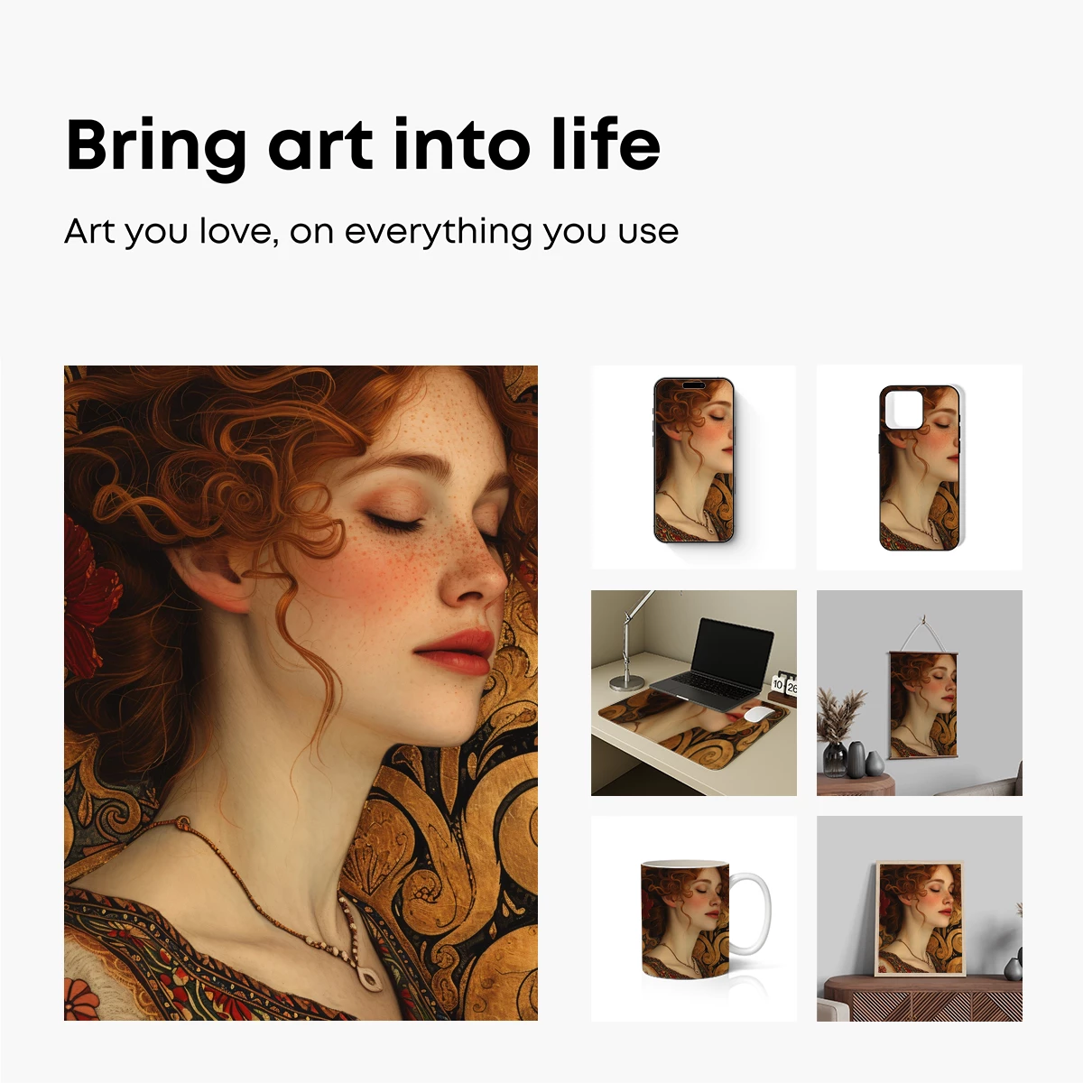 Art Nouveau Elegance: Serene Portrait with Floral Embellishments - Image 2
