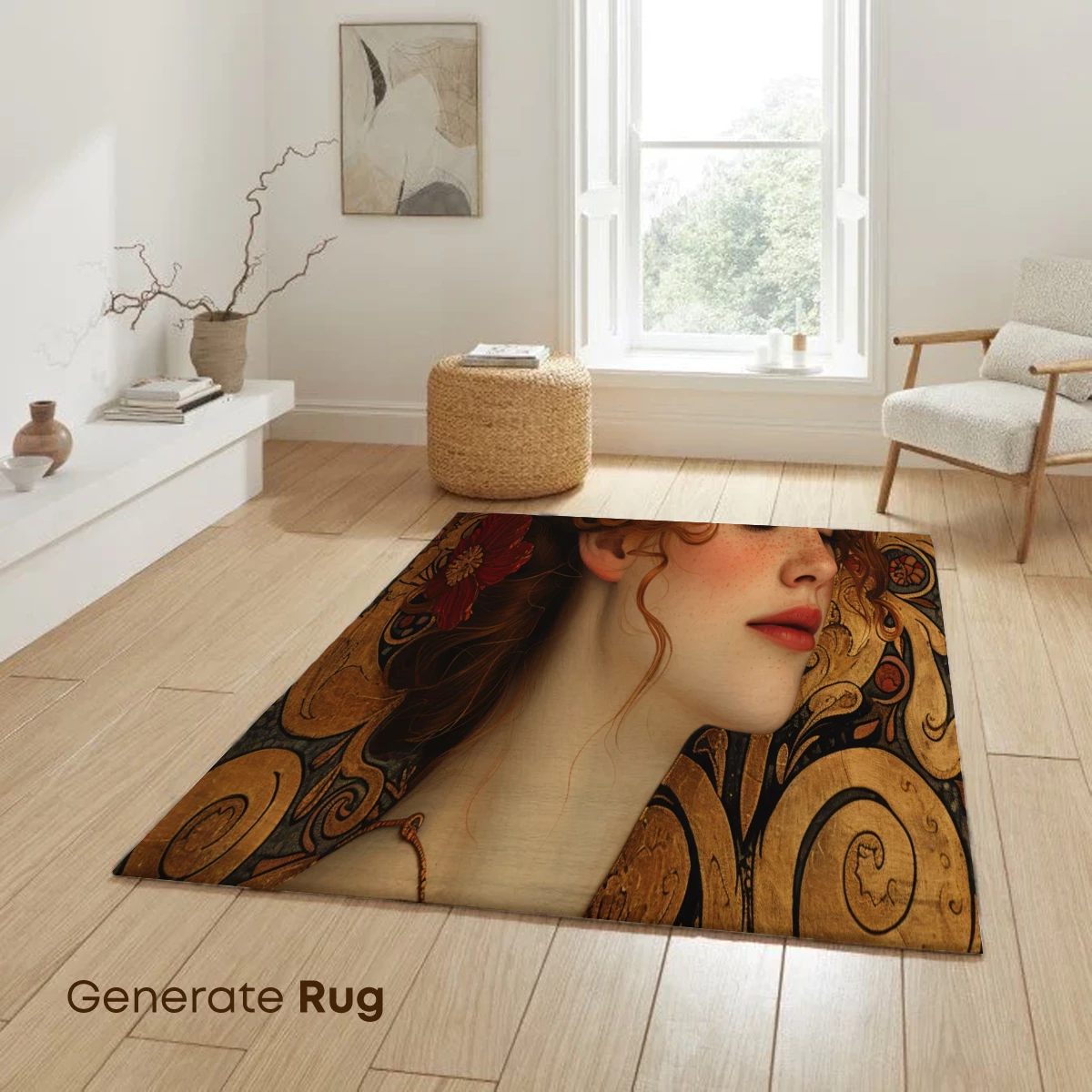 Art Nouveau Elegance: Serene Portrait with Floral Embellishments - Image 6