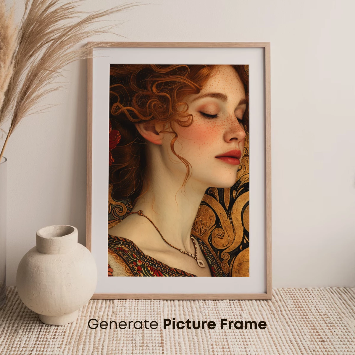 Art Nouveau Elegance: Serene Portrait with Floral Embellishments - Image 7
