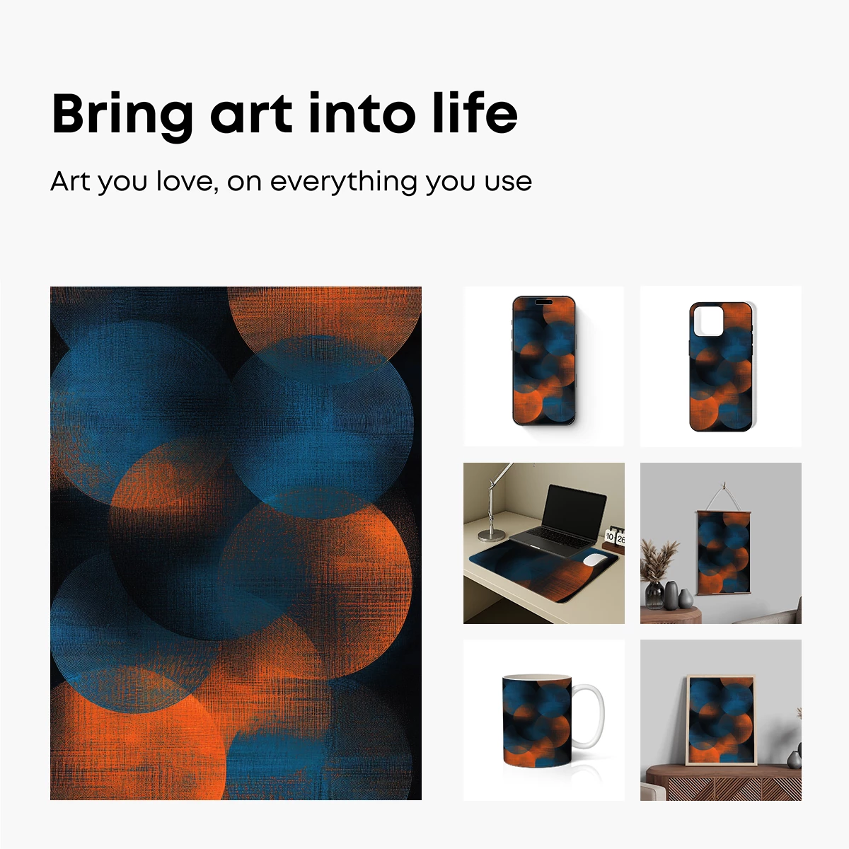 Interlocking Orbs: Blue and Orange Abstract Harmony