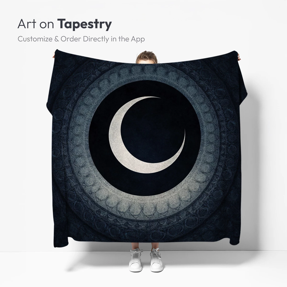 Eternal Crescent: Mystical Moon in Concentric Circles - Image 5