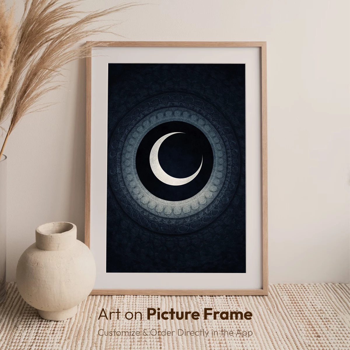 Eternal Crescent: Mystical Moon in Concentric Circles - Image 7