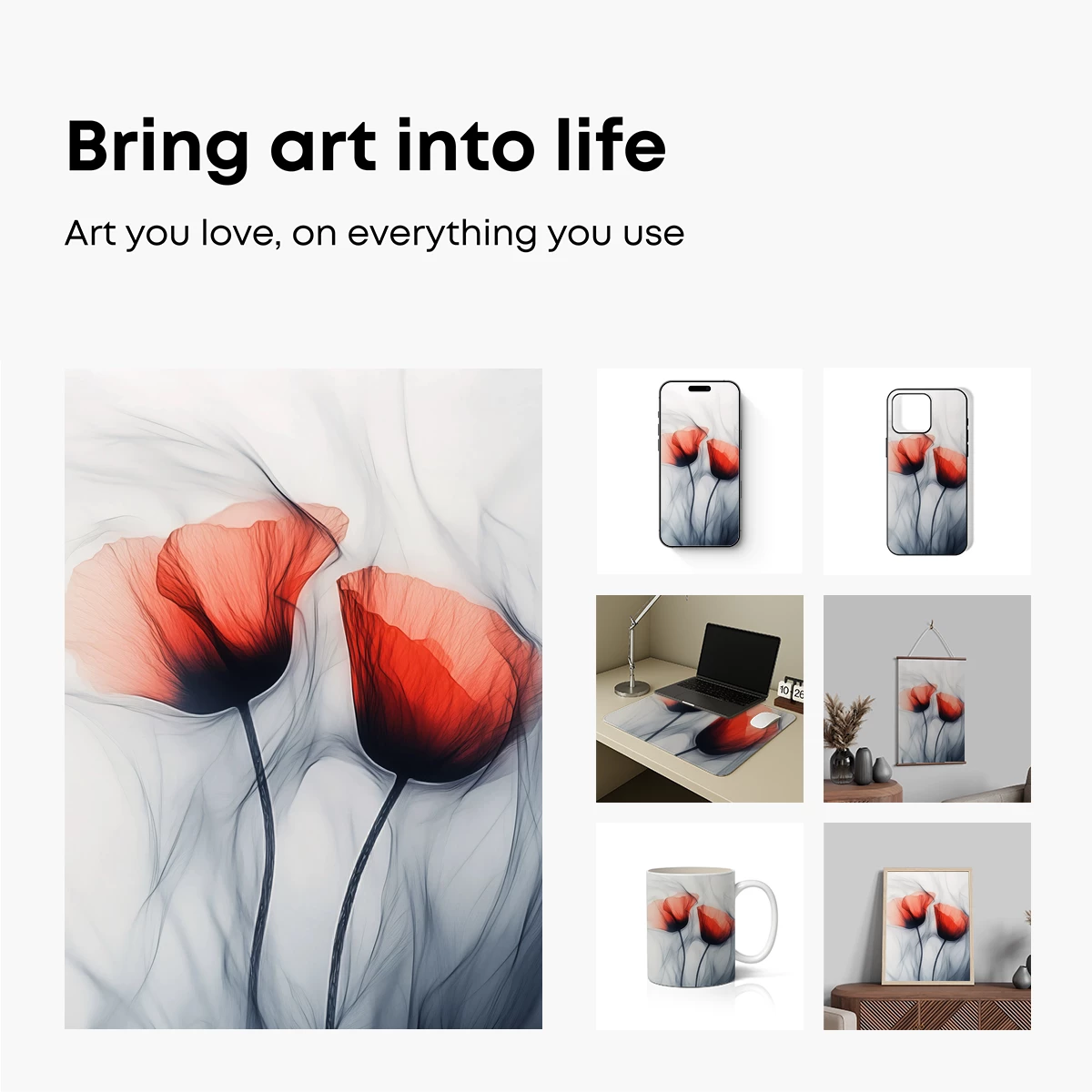 Ethereal Poppy Whispers: Smoke-Tinted Floral Art - Image 2