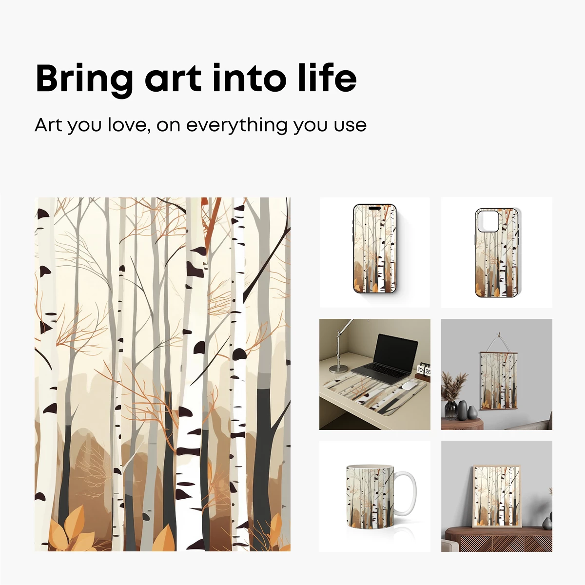 Autumn Birch Forest: Minimalist Nature Art - Image 2