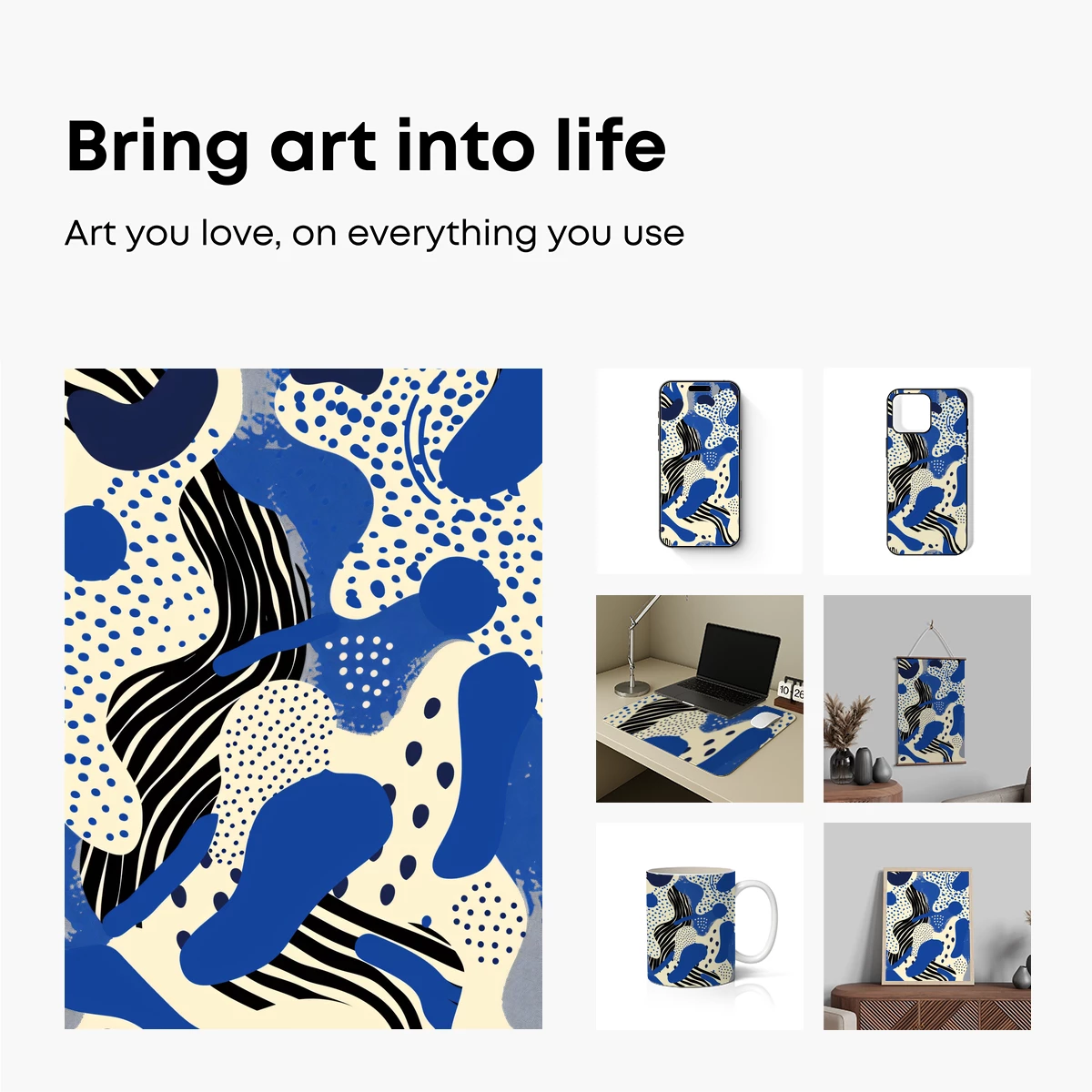 Bold Blue Abstract: Zebra Stripes and Dots Fusion - Image 2