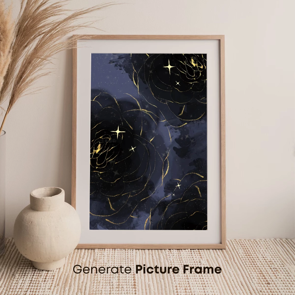 Elegant Midnight Roses: Golden Whispers in Dark Bloom - Image 7