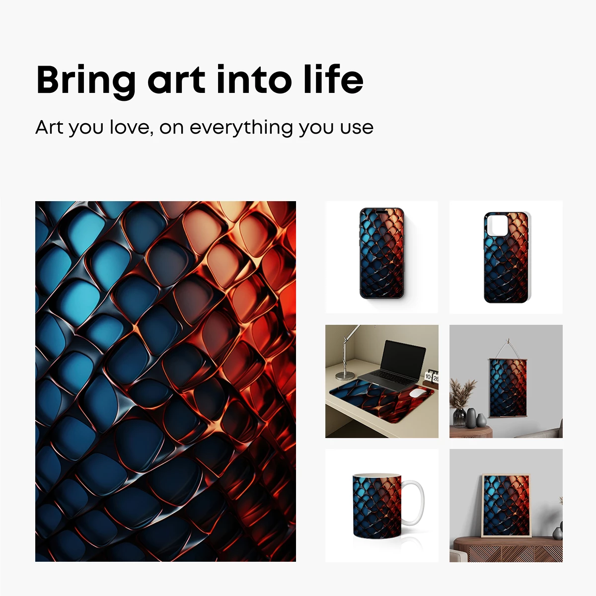 Geometric Fusion: Blue and Orange Abstract Grid - Image 2