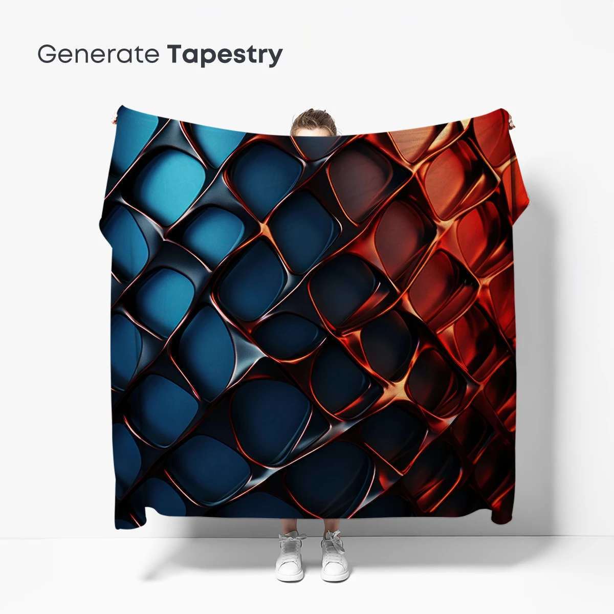Geometric Fusion: Blue and Orange Abstract Grid - Image 5