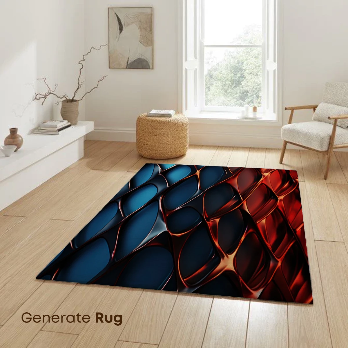 Geometric Fusion: Blue and Orange Abstract Grid - Image 6