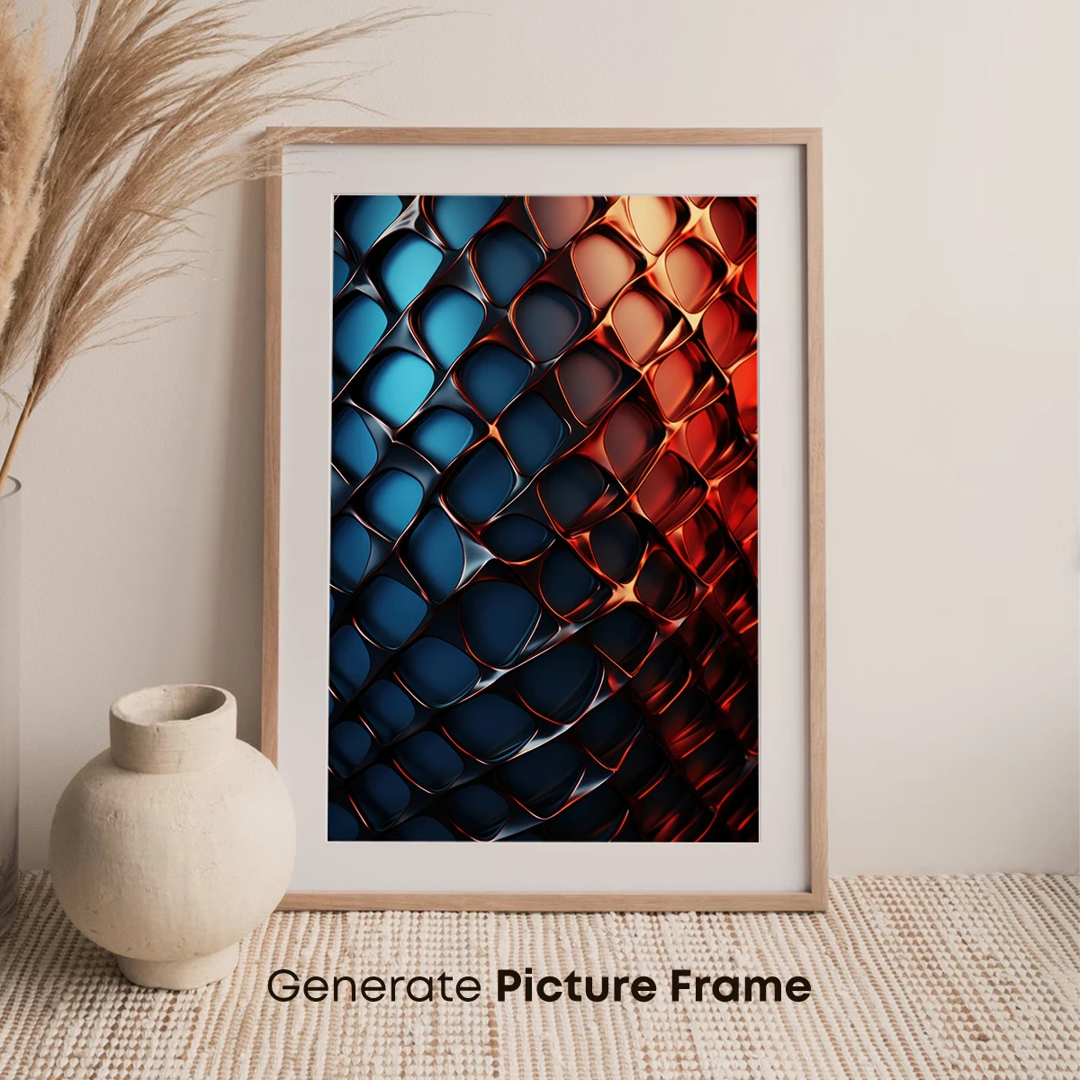 Geometric Fusion: Blue and Orange Abstract Grid - Image 7