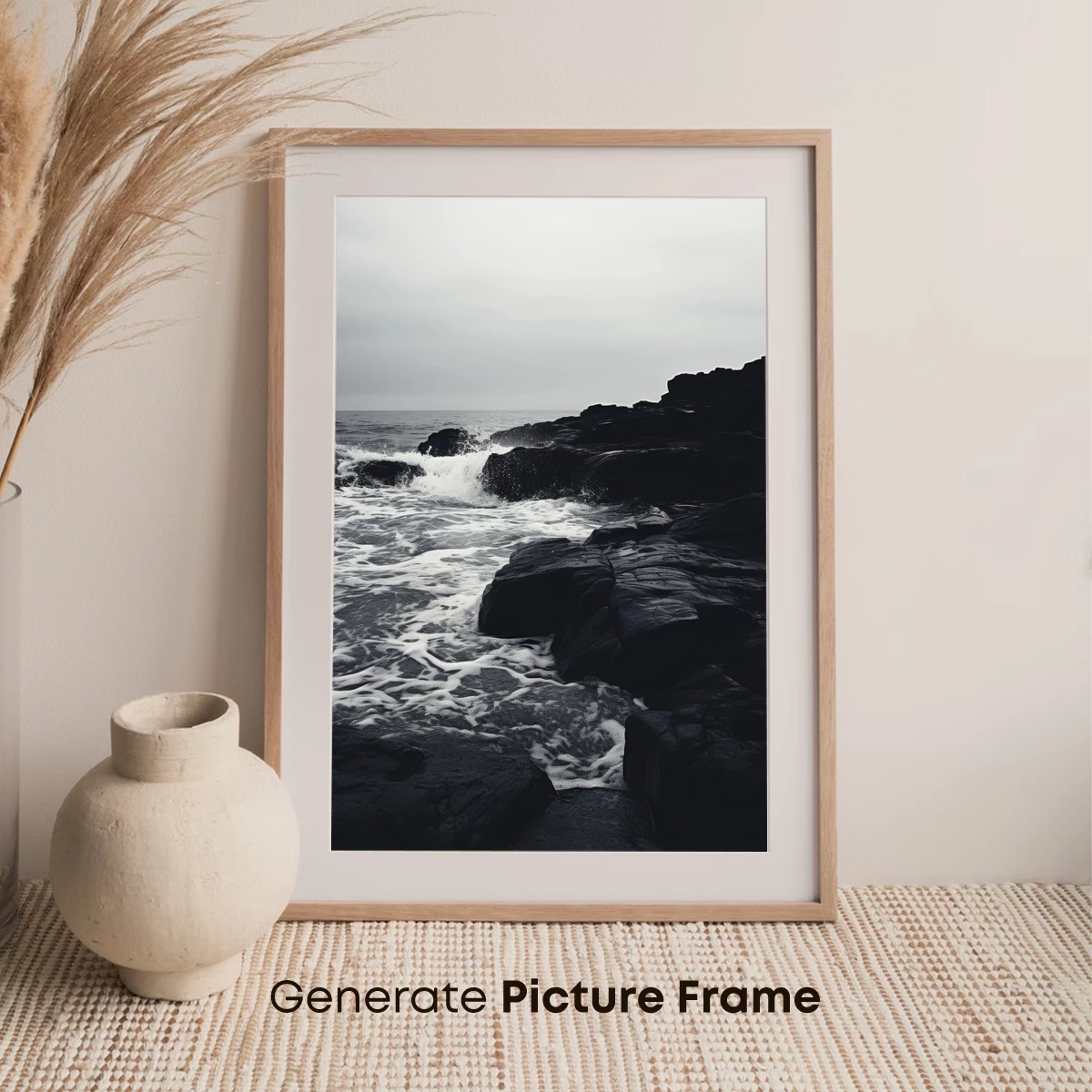 Gothic Shoreline: Waves Clash with Dark Rocks - Image 7