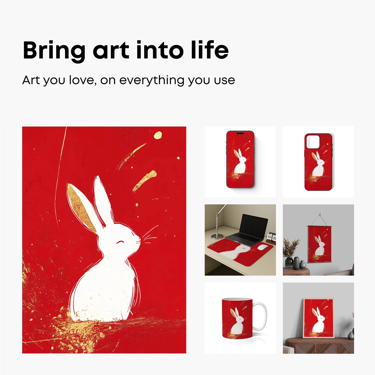 Golden Ears Rabbit on Crimson Canvas - Image 2
