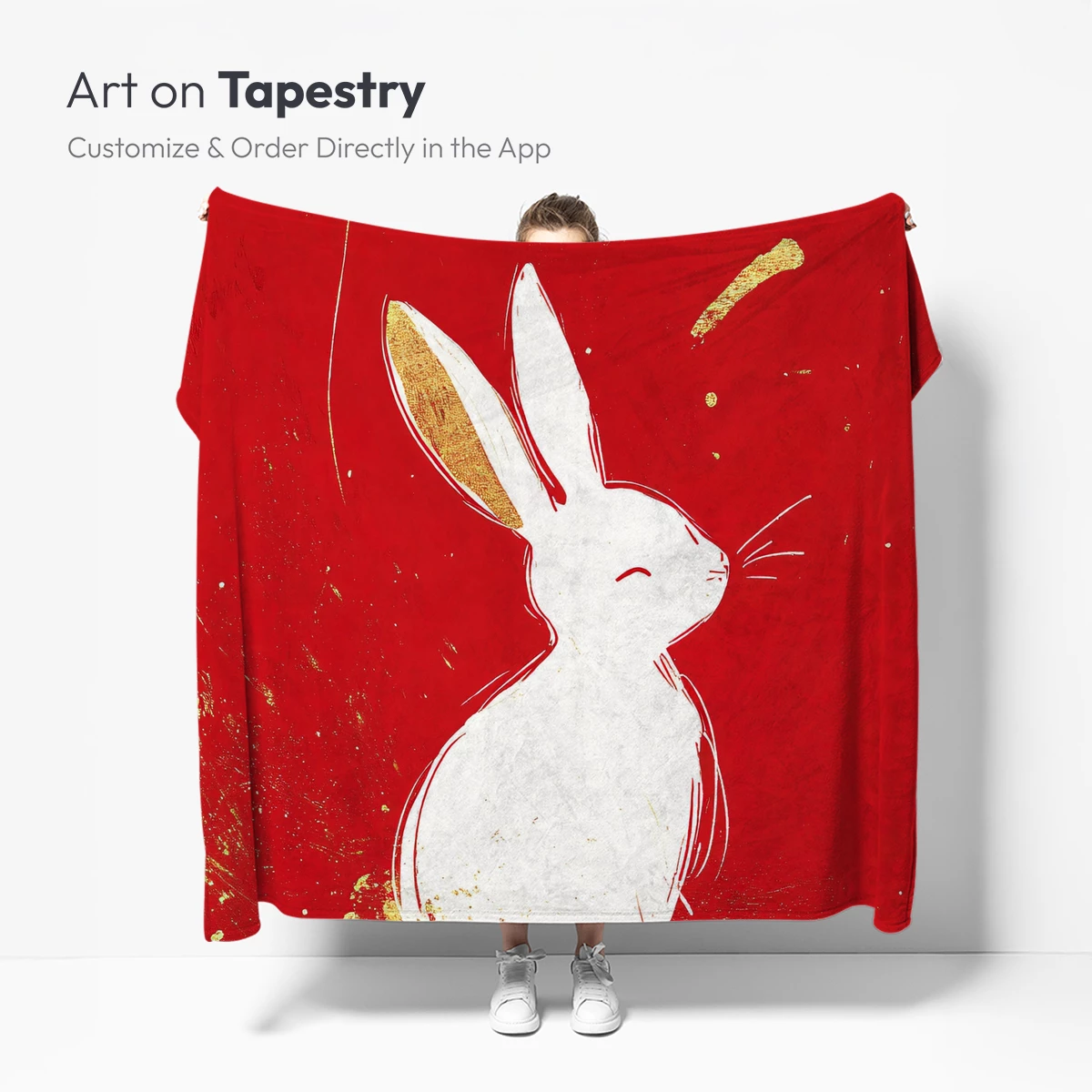 Golden Ears Rabbit on Crimson Canvas - Image 5