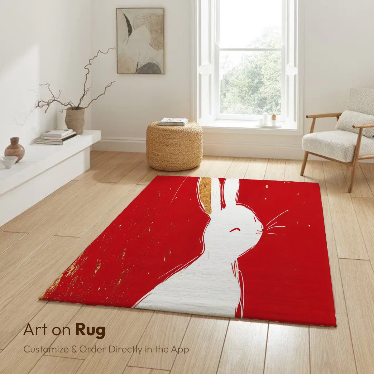 Golden Ears Rabbit on Crimson Canvas - Image 6