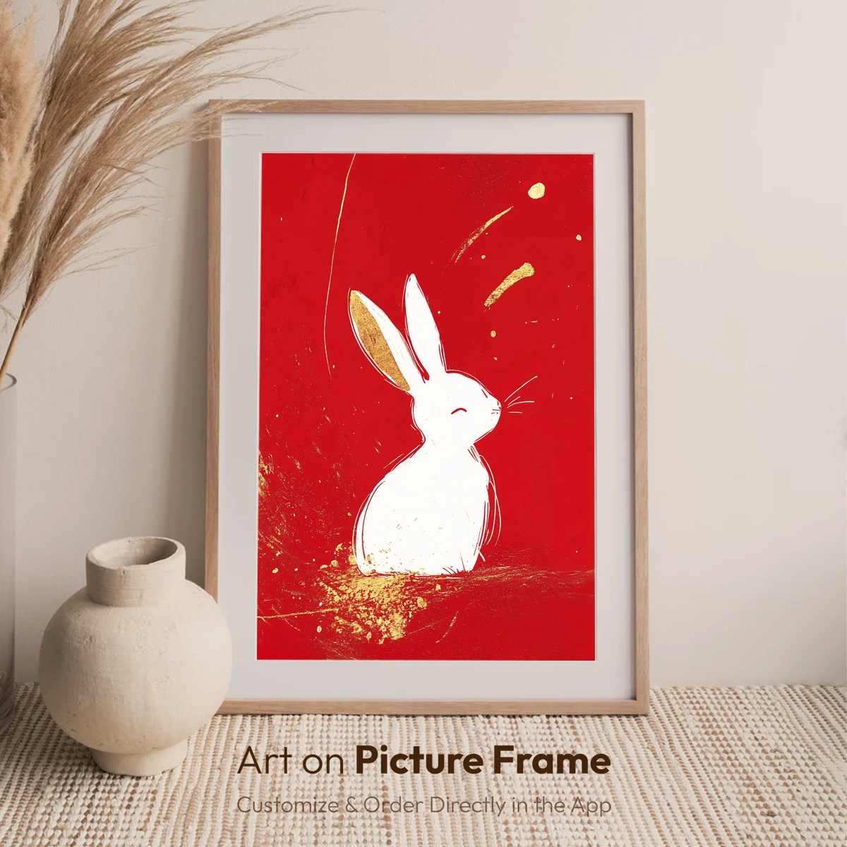 Golden Ears Rabbit on Crimson Canvas - Image 7