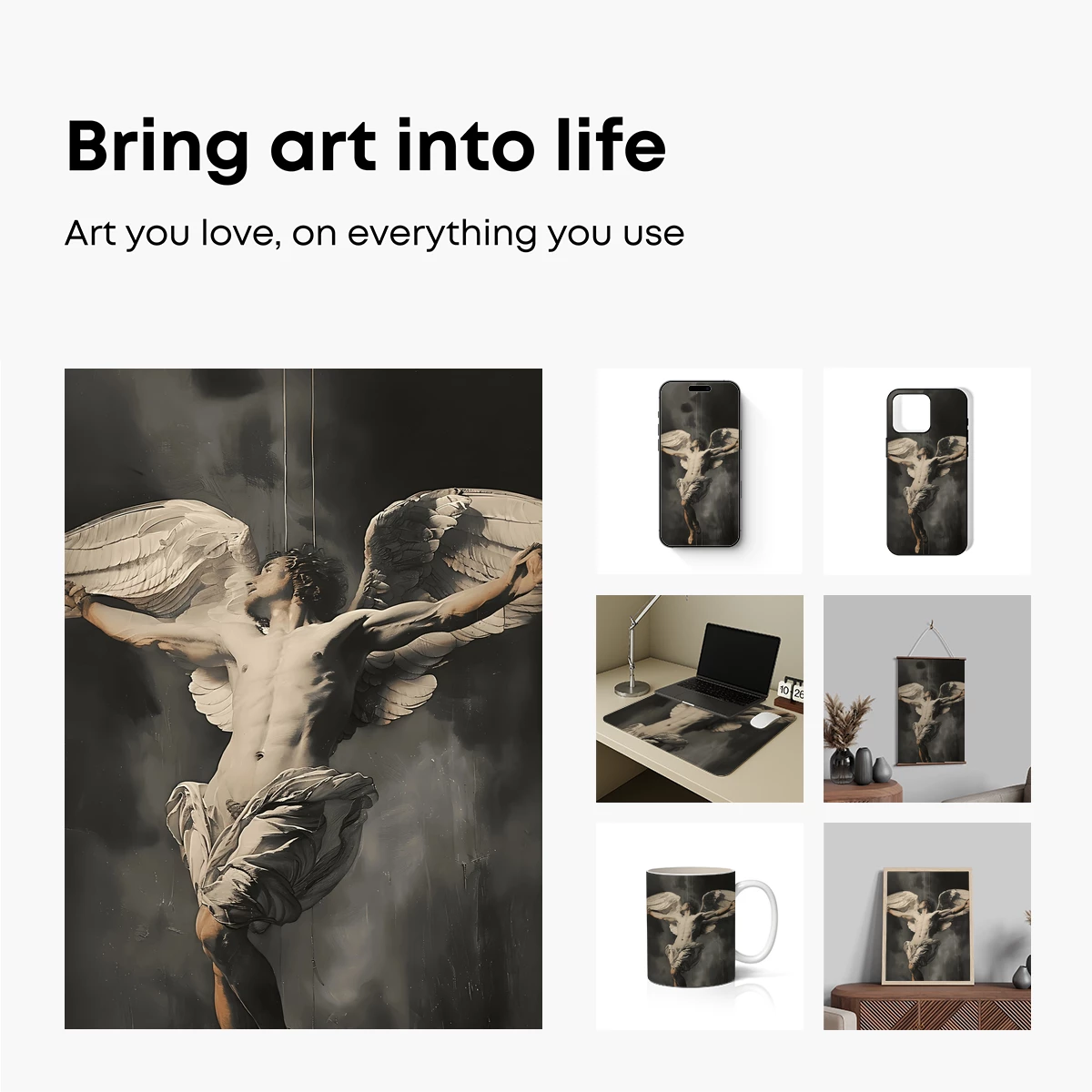 Eternal Wings: Angelic Crucifixion in Monochrome - Image 2