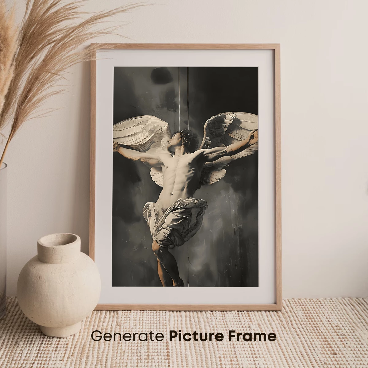 Eternal Wings: Angelic Crucifixion in Monochrome - Image 7