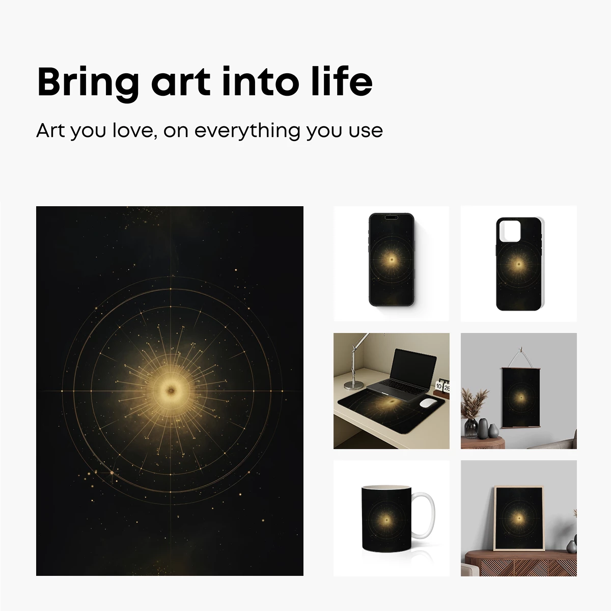 Golden Cosmic Mandala: Radiant Symmetry in Darkness - Image 2